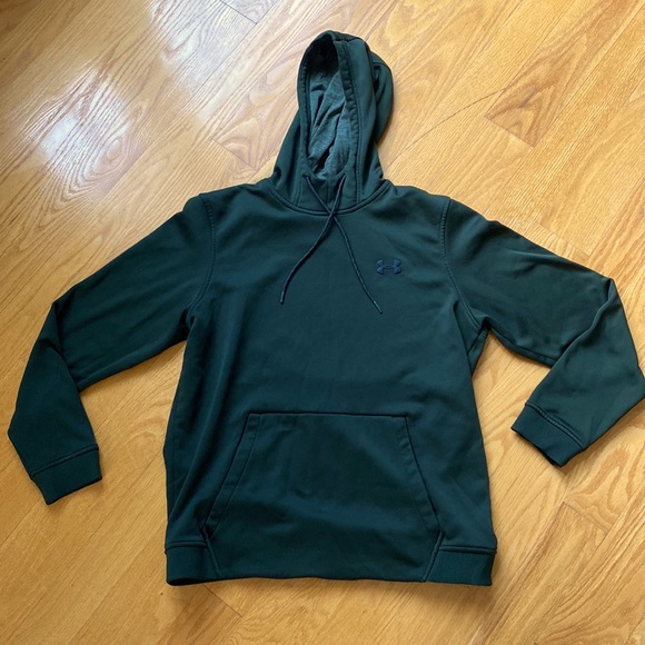 Dark Green Under Armour Hooded Sweatshirt Size L Kangaroo Pocket New Condition - Picture 1 of 5